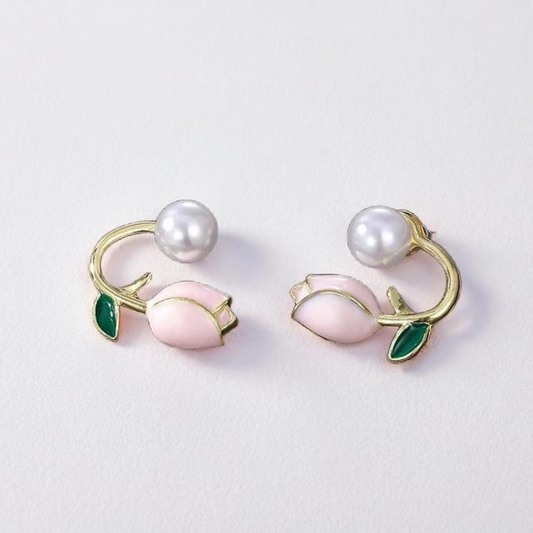 Pink Blossom Pearl Earrings